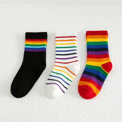 childrens socks Kids Rainbow Stripe Socks Set - 3 Pairs, Colorful & Comfortable, Fits Sizes 1-12 Years - Image 6