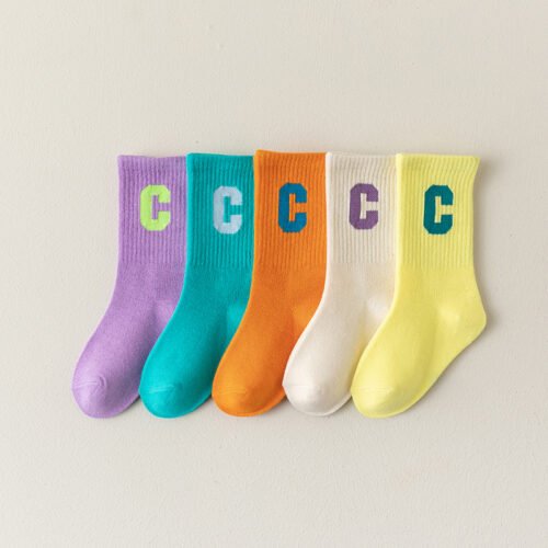 Kids Socks Girls Socks – Children’s Letter C Pattern Mid-Calf Socks 0-12 Years Old Colorful Casual Socks for Girls