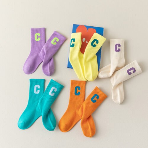 Kids Socks Girls Socks – Children’s Letter C Pattern Mid-Calf Socks 0-12 Years Old Colorful Casual Socks for Girls - Image 7