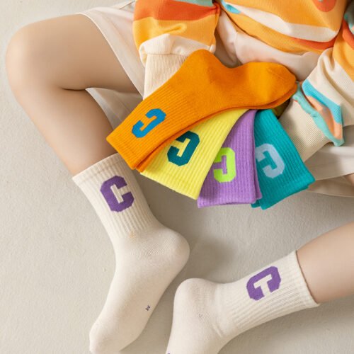Kids Socks Girls Socks – Children’s Letter C Pattern Mid-Calf Socks 0-12 Years Old Colorful Casual Socks for Girls - Image 6