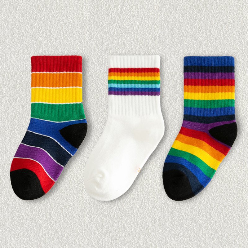 3 Kids Rainbow Socks Set - 3 Pairs, Comfortable and Colorful Designs for Boys and Girls, Size 1-12 Years - Image 1