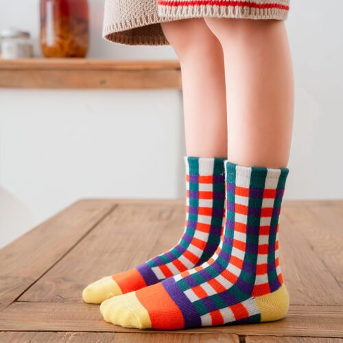 Kids Colorful Socks Set - 3 Pairs with Stripes and Rainbow Designs, Comfortable Fit for Ages 1-12 - Image 7