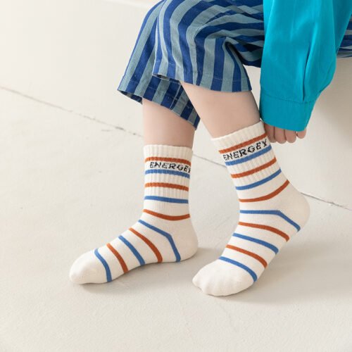 Kids Socks Boys Socks – Children’s Cartoon Bear & Striped Mid-Calf Socks 0-12 Years Old for Boys - Image 2