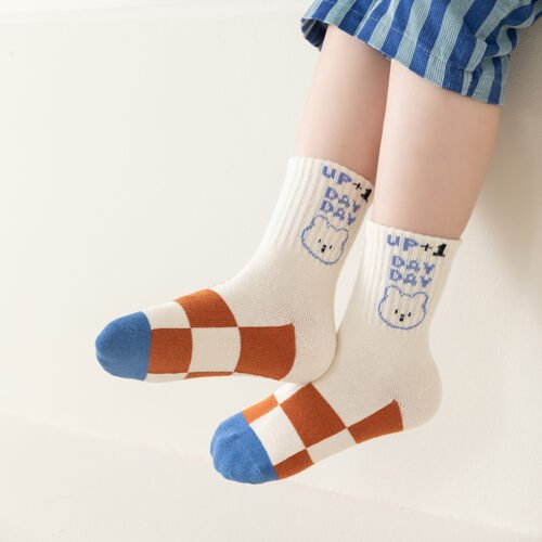Kids Socks Boys Socks – Children’s Cartoon Bear & Striped Mid-Calf Socks 0-12 Years Old for Boys - Image 3