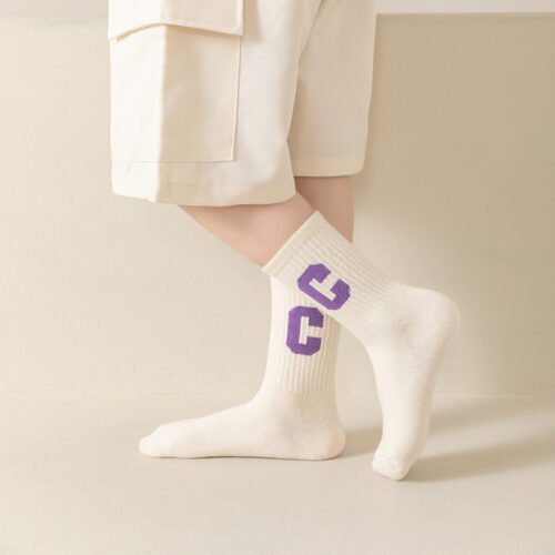 Kids Socks Girls Socks – Children’s Letter C Pattern Mid-Calf Socks 0-12 Years Old Colorful Casual Socks for Girls - Image 3
