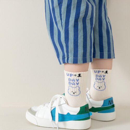 Kids Socks Boys Socks – Children’s Cartoon Bear & Striped Mid-Calf Socks 0-12 Years Old for Boys - Image 6