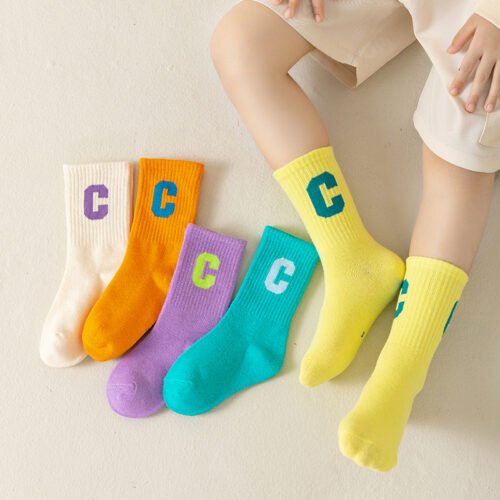 Kids Socks Girls Socks – Children’s Letter C Pattern Mid-Calf Socks 0-12 Years Old Colorful Casual Socks for Girls - Image 2