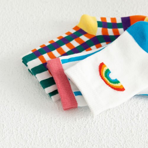 Kids Colorful Socks Set - 3 Pairs with Stripes and Rainbow Designs, Comfortable Fit for Ages 1-12 - Image 5