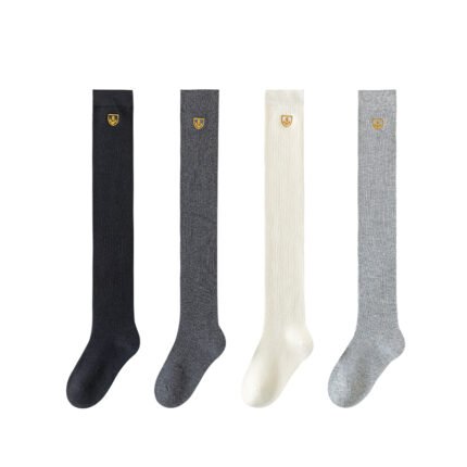 Girls'socks Over-the-Knee Socks - 6-15Y, Individually Packaged, Ribbed Knit with Emblem Design for Girls