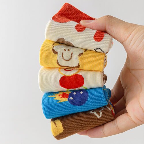 Kids Cotton  Socks | Fun Food & Space Cartoon Design | Breathable & Comfortable for Toddlers (5-Pack) - Image 3